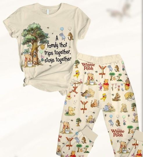 Winnie The Pooh Shirt/Pants, Pooh And Friends Pajamas Set, Disneyland Classic Shirt, Pooh Bear Pjs For Women, Funny Cartoon Tee