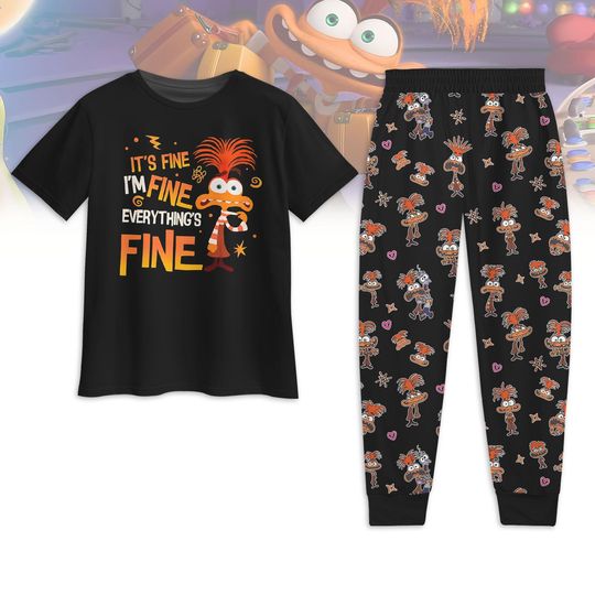 Anxiety Inside Out Pajamas Set, I'm Fine Everything Is Fine Anxiety Shirt, Disney Emotions Matching Pajamas, Funny Mental Health Gifts