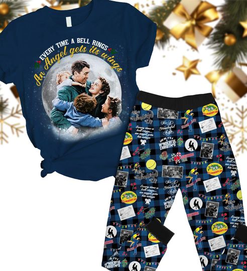 It's a Wonderful Life Christmas Pajamas, Xmas Movie TShirt Pants Set, Lasso The Moon Holiday Pajamas, Movie Lover Gift