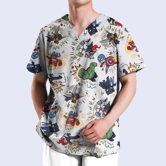 Medical Uniforms Marvel Spider-Man Nurse Scrub Top Cartoon V-neck Blouse for Men