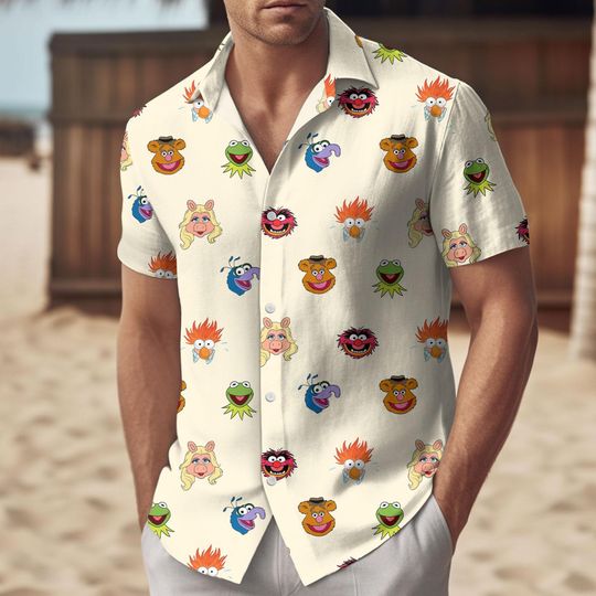 The Muppets Hawaii Shirt, Kermit Miss Piggy Funny Summer Outfit, Disney Vacation Clothes, Summer Disney Button Shirt, Disney Shorts Man
