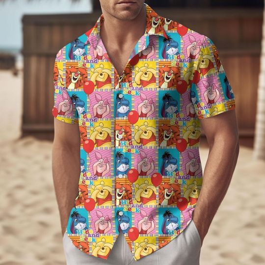 Winnie The Pooh Hawaiian Shirt, Disney Cartoon Summer Shirt, Funny Pooh Bear Button Shirt, Disney Fan Gift