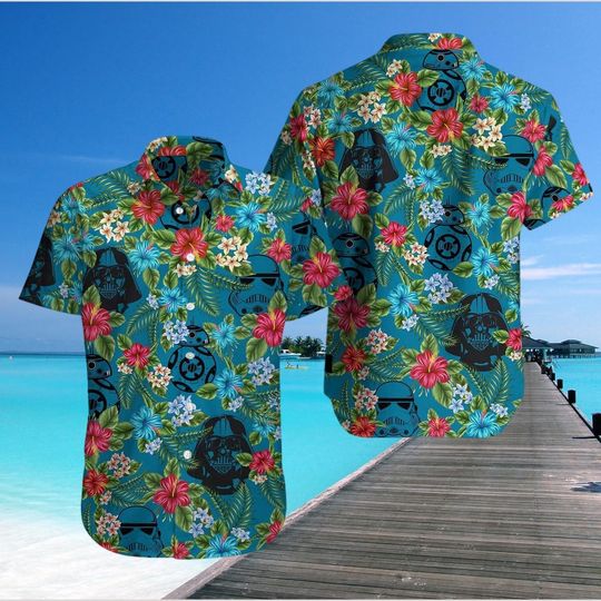 Star Wars Floral Hawaiian Shirt, Tropical Vacation Shirt, Darth Vader Stormtrooper Floral Print Shirt for Summer, Summer Gift For Him