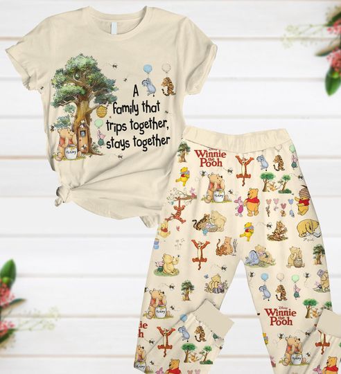 Vintage Winnie the Pooh Pajama Set, Pooh Piglet Eeyore Pajamas Pants, Disney Sleepwear, Pooh & Friends Shirt, Magic Kingdom Gift
