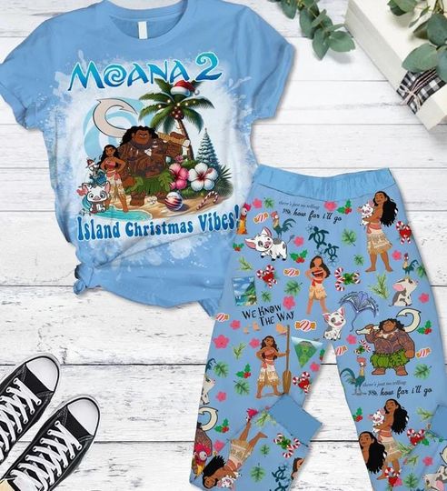 Moana 2 Island Christmas Vibes Pajamas, Funny Disney Family Matching Pjs, Moana Disney Group T-Shirt And Pants, Moana Gifts For Kids