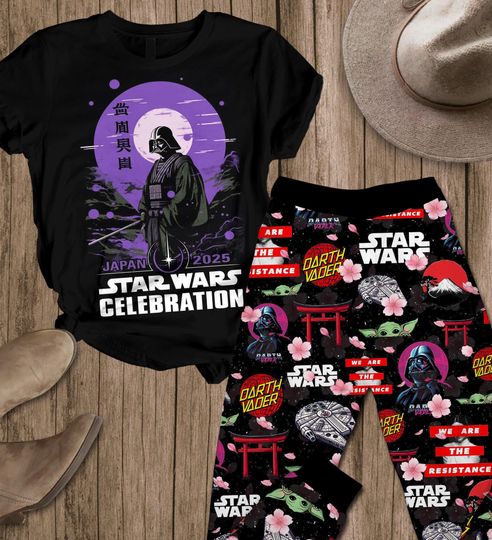 Star Wars Family Pajamas, Darth Vader Samurai T-shirt Pants Set, Star Wars Japanese Loungewear, Disney Galaxy War Movie Sleepwear