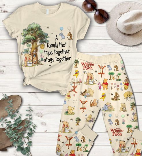 Winnie The Pooh T-Shirt And Pants, Pooh And Friends Shirt, Pooh Bear Tigger Eeyore Piglet Tee, Cartoon Gift, Magic Kingdom Pajamas Set