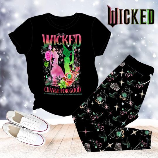 Wicked Musical Pajamas, Changed For Good T-Shirt And Pants, Wizard Of Oz Women Pajamas, Glinda Elphaba Witch Holiday Pjs, Gift For Her