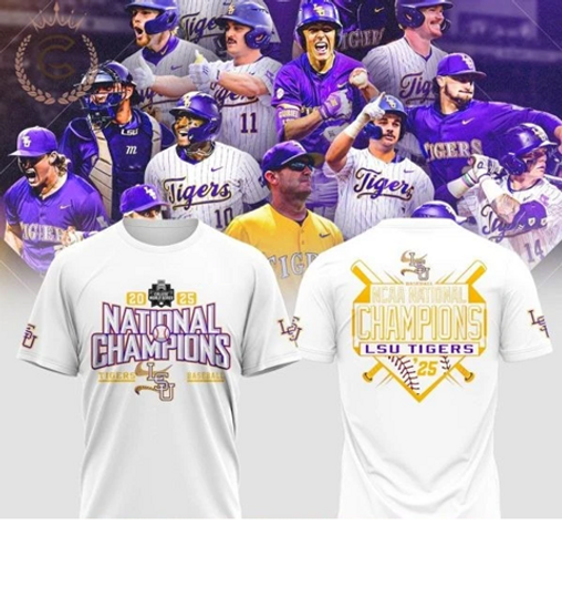 LSU Tigers Baseball NCAA National Champions 2025 White Tshirt