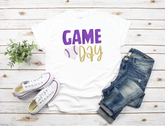 Purple Gold Baseball Game Day T-Shirt, Tigers Fan Tee