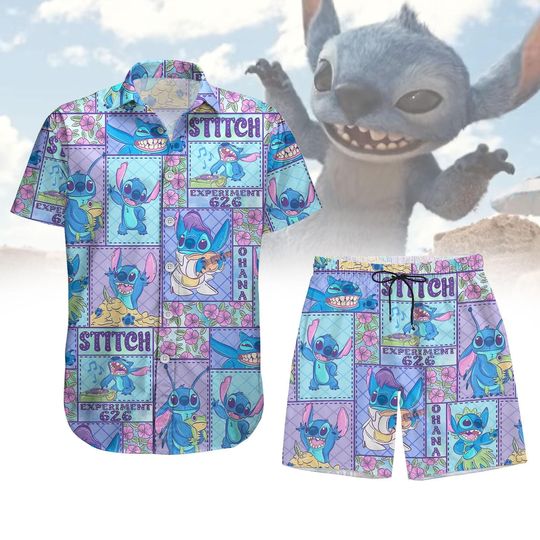 Stitch Experiment 626 Button Shirt, Men Shorts, Disney Stitch Hawaiian Shirt, Lilo And Stitch Shirt, Stitch Ohana Summer Beach Shirt