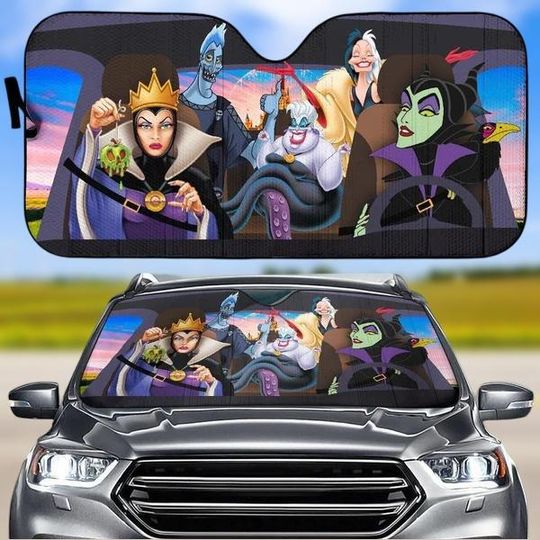 Disney Villains Car Sunshade, Disney Bad Witches Club Auto Car Sun Shade, Funny Car Windshield For Trip, Evil Queen Car Decoration