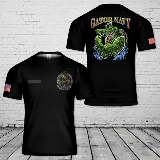 Custom Name US Navy Gator Navy Amphibious AOP Shirt 3D T-Shirt Full