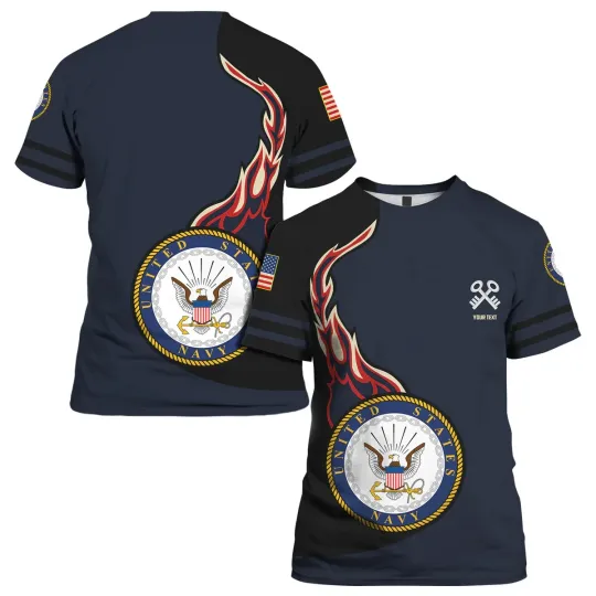 Personalized Name And Military Navy AOP Shirt 3D T-Shirt Full Size S-5XL