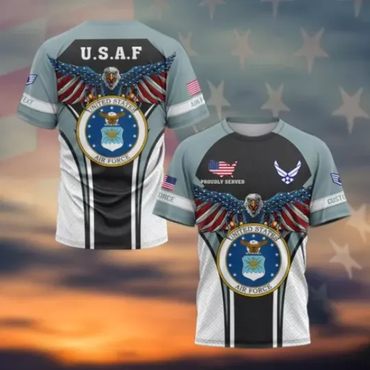 Customized Rank name Custom U.S Air Force Veteran Military 3D T-shirt