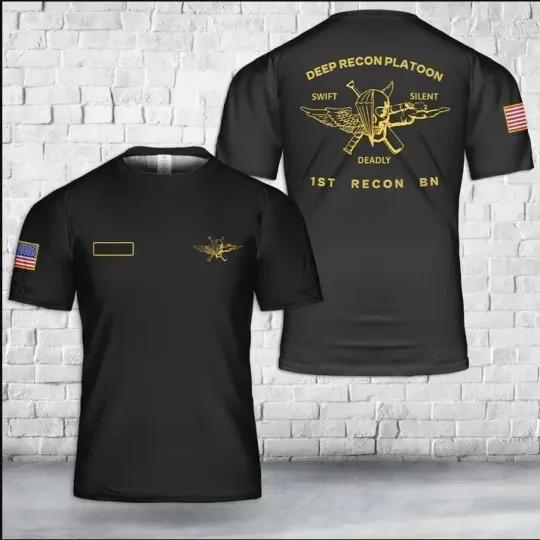 Custom Name US Marine Corps Deep Recon Platoon - 1st Recon Bn AOP 3D T-shirt