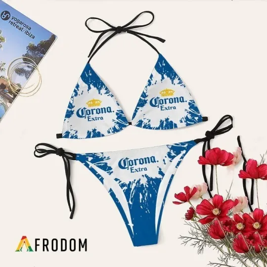 Tie Dye Corona Extra Beer Triangle Bikini Set Women Swimsuit Beach Summer