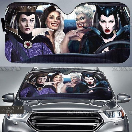 Disney Villains Car Sunshade, Disney Bad Witches Car Sun Shade, Maleficent Evil Queen Car Windshield, Disney Car Sunshade