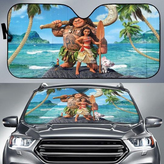 Moana Auto Sun Shade, Disney Princess Car Windshield Cover, Polynesian Princess Sunshade, Ocean Car Accessory, Gift for Moana Fans