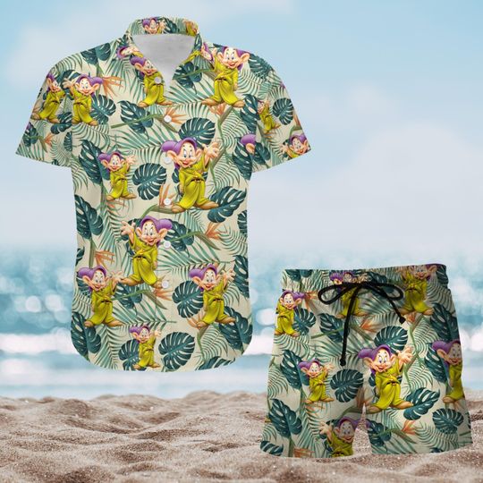 Dopey Dwarf Button Shirt And Shorts, Snow White And Seven Dwarfs Shirt For Men, Disney Princess Button Up Shirt, Magic Kingdom Shirt