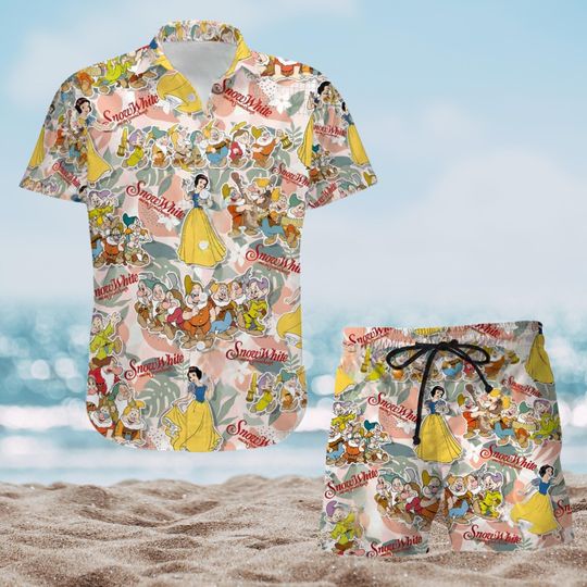 Snow White Princess Button Shirt And Shorts, Disney Princess Button Up Shirt, Snow White And Seven Dwarfs Shirt, Magic Kingdom Shirt