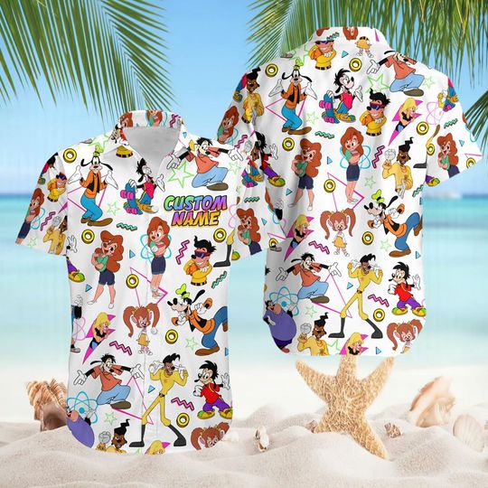 Disneyland Max Roxanne Goofy Powerline Hawaiian Shirt, Disneyland A Goofy Movie Hawaii Shirt, Disneyland Hawaiian Shirt, Summer Trip Shirt
