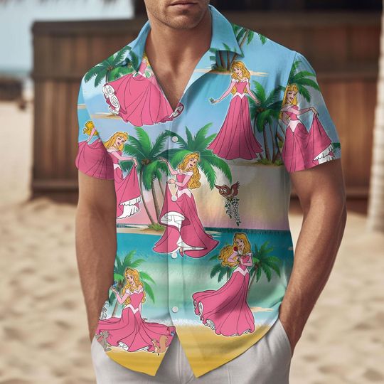 Disney Aurora Princess Aloha Button Shirt, Sleeping Beauty Shirt And Shorts, Disney Princess Hawaii Shirt, Magic Kingdom Beach Shirt