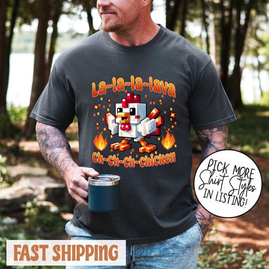 Steve's Lava Chicken T-Shirt, Funny Gamer Shirt, Retro Pixel Game Character Tee, Minecraft Inspired Shirt
