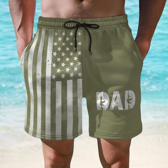Military Dad Short For Men, American Flag Soldier Short, Patriotic Army Shirt, Veteran Dad Lounge Short, Family Vacation Merch