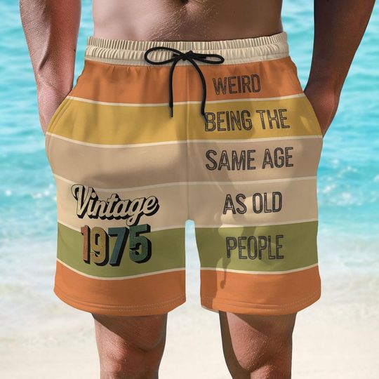 Vintage 1975 Funny Short For Men, Retro Aged To Perfection Short, Gag Beach Short, Summer Lounge Short For Him, Birthday Gift For Him