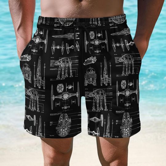 Star Wars Short For Men, Sci Fi Spaceship Lounge Short, R2D2 At At Tie Fighter Mens Short, Disney Trip Short, Gift For Him