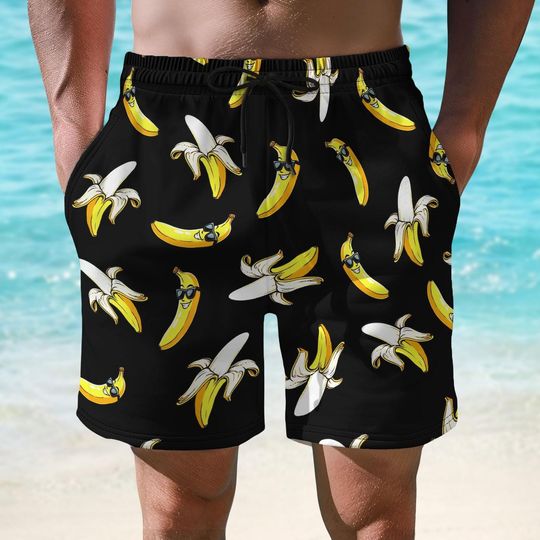 Funny Banana Short For Men, Cartoon Fruit Swim Trunks, Goofy Summer Beachwear, Quirky Family Vacation Short, Gift For Him