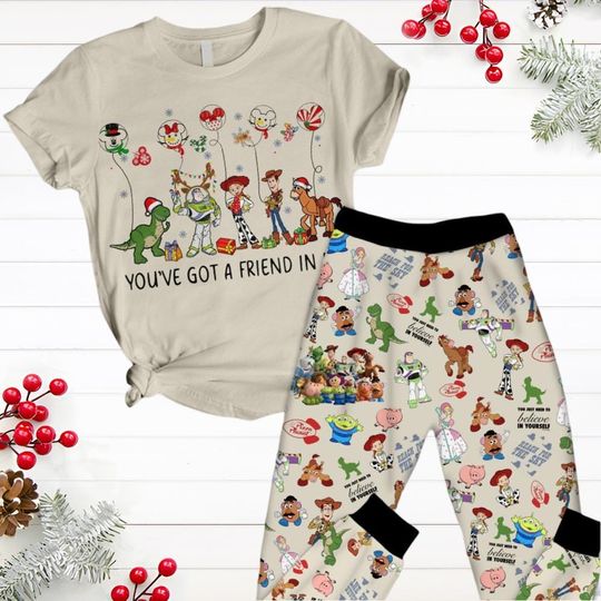 Christmas Toy Story Pajamas Set, Woody Buzz Lightyear Jessie Xmas Shirt, Disney Balloons Shirt, Magic Kingdom Shirt, Pajamas For Party