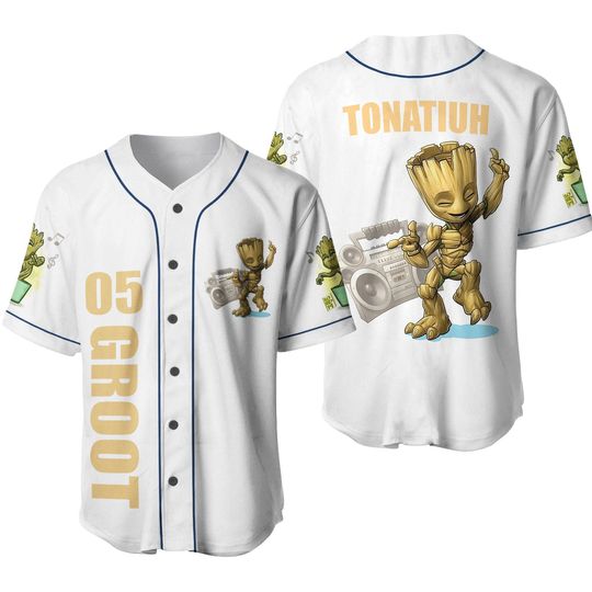 Personalized Cute Baby Groot Dancing Baseball Jersey, Custom Groot Character Basketball Jersey, Groot Baseball Shirt, Cartoon Jersey Gift