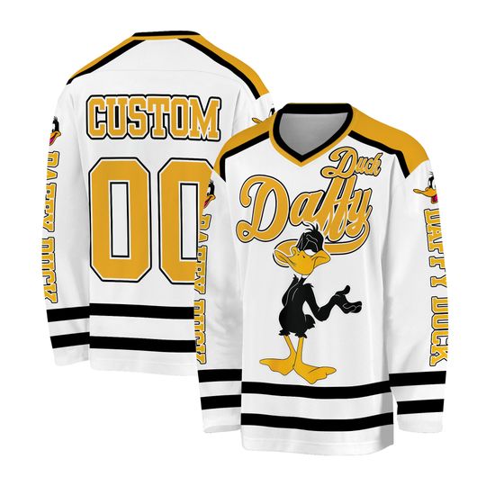 Personalized Disney Daffy Duck Hockey Jersey, Custom Daffy Duck Hockey Jersey, Hockey Fan Lover Gift, Hockey Team Outfit