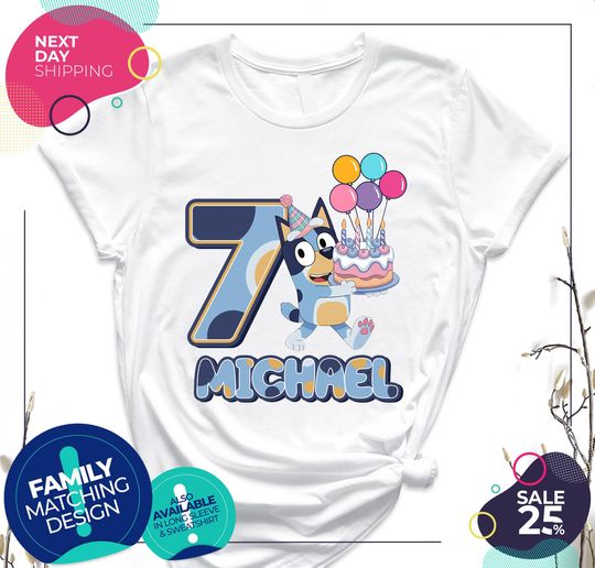 Custom BlueyDad Birthday Shirt | Gift For Kids | BlueyDad Bingo Shirt | Boy Girl Birthday Tshirt | Personalized Blue Birthday Shirt | Funny Tee