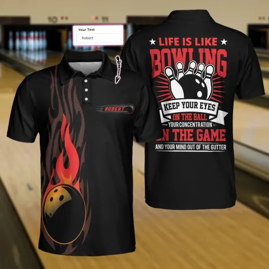 Personalized Fire Bowling Ball Men Polo Shirt Keep Your Eyes On The Balls Bowling