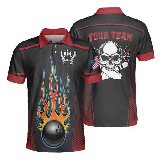 Personalized Bowling Skull Polo Shirt 3D Men Women, Custom Team Bowling Shirt
