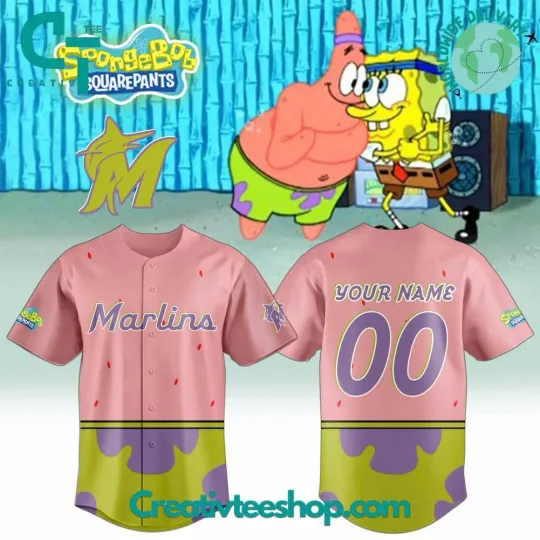 Miami Marlins x SpongeBob SquarePants Personalized Baseball Jersey