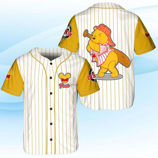 Pooh Bear Baseball Jersey, Disneyland Family Matching shirt, Cartoon Baseball Tee for Toddler Kid & Youth
