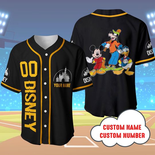 Custom Mickey Goofy Donald Black Baseball Jersey, Disneyland Family Matching shirt,Mouse Cartoon Baseball Tee for Toddler Kid & Youth