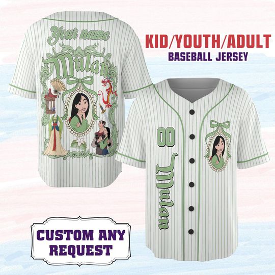 Custom Disney Princess Mulan Baseball jersey, Custom Disney Game Day Kid Adult Jersey, Gift For Baseball Fan, Princess Matching Outfit