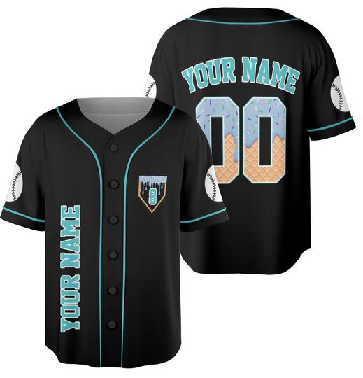Personalized Birthday Baseball Jersey Ice Cream Drip, Ice Cream Waffle Jersey, Custom Baseball Jersey, Ice Cream Drip Shirt, Birthday Gifts
