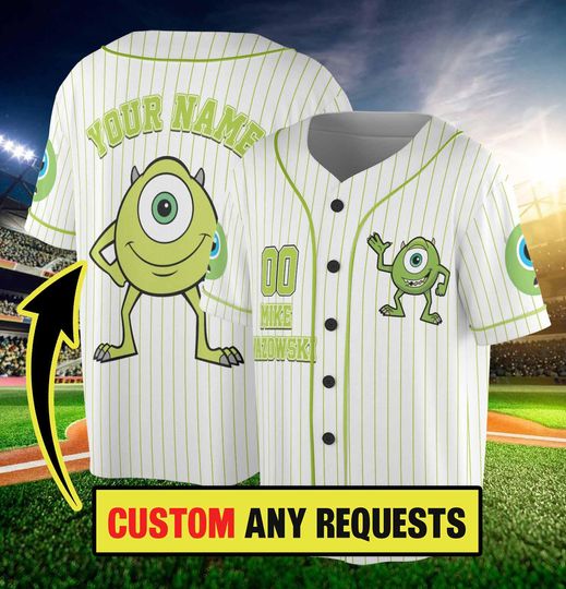 Personalized Mike Wazowski Simple Baseball Jersey, Monsters Inc Mike Wazowski Jersey Shirt, Trip Shirt, Magic Kingdom Shirt