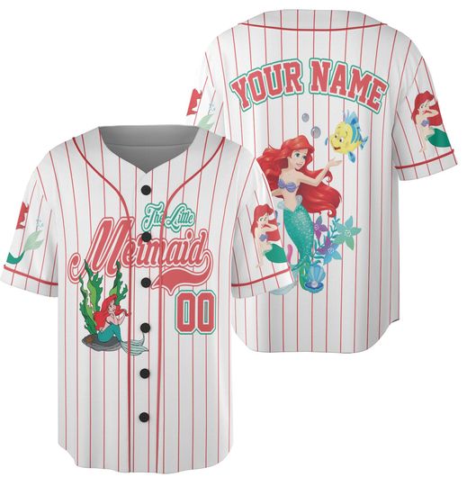 Custom The Little Mermaid Simple Stripe, Custom Name Game Day Kid Adult Jersey Gift For Baseball Fans Princess Outfit