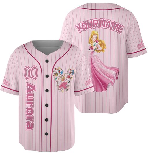 Personalized Princess Aurora Baseball Jersey, Aurora Jersey Shirt, Princess Baseball Teams, Gift For Kids Adult Unisex