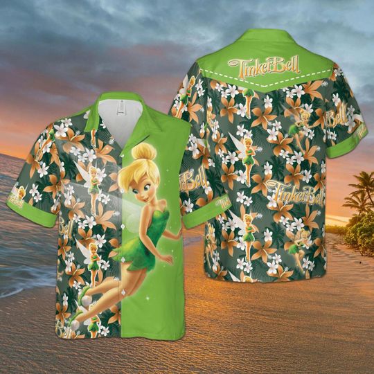 Tinker Bell Hawaiian Shirt, Summer Vacation Shirt, Dlsney Beach Shirt, Tinker Bell Tropical Summer Shirts, Hawaii Shirt For Adult & Youth