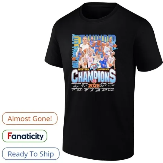 OKC Thunder 2025 Western Conference Champions Signatures T-Shirt