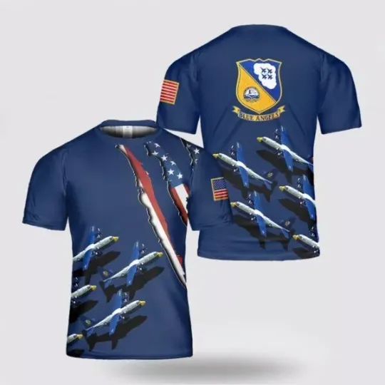 Custom name U.S. Navy Blue Angels Fat Albert 3D T-Shirt Full Size