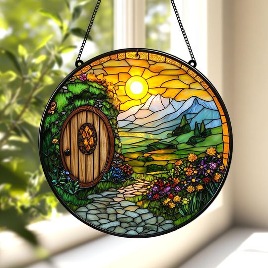 The Shire Stained Glass Suncatcher, Sunshine House Acrylic Decor, Fantasy Window Art, LOTR Inspired Gift, Whimsical Cottagecore Accent